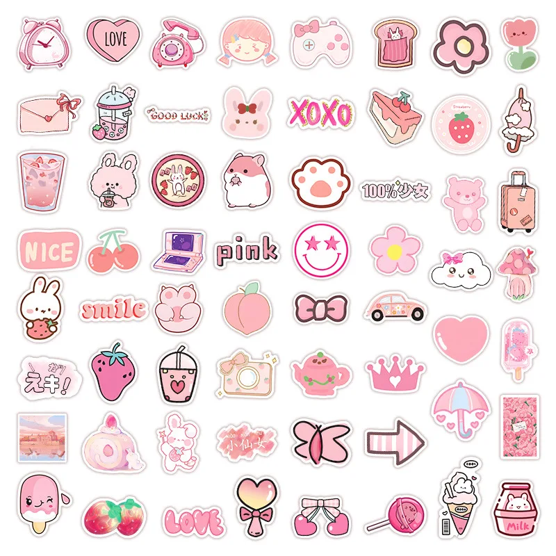 10/30/50PCS Cartoon Pink Girly Heart Sticker Graffiti iPad Helmet  Guitar DIY Personalized Wall Sticker Toy Decoration Wholesale