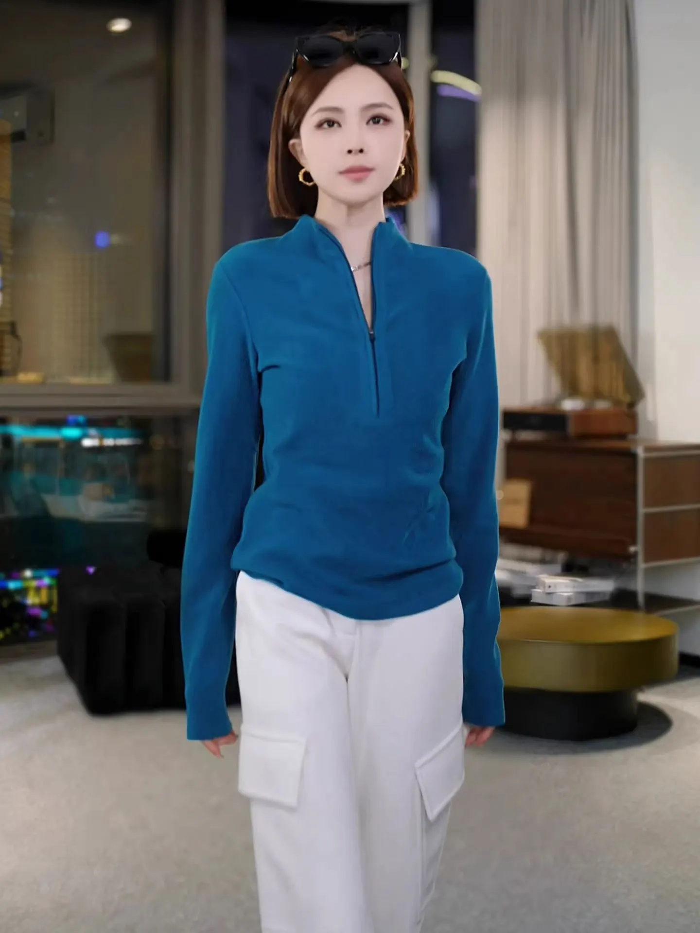 

Приталенная футболка с длинным рукавом на молнии, весенняя, модная, универсальная, базовый слой, топ, высококачественный европейский бренд