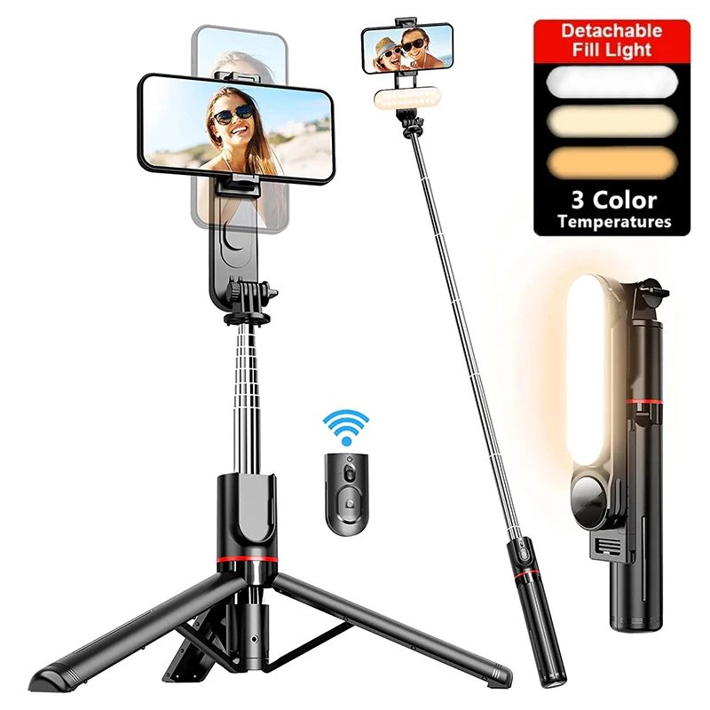 L15 Wireless Selfie Stick Tripod Stand 111cm Foldable Monopod for Gopro Action Cameras Smartphones Balance Steady Shooting Live