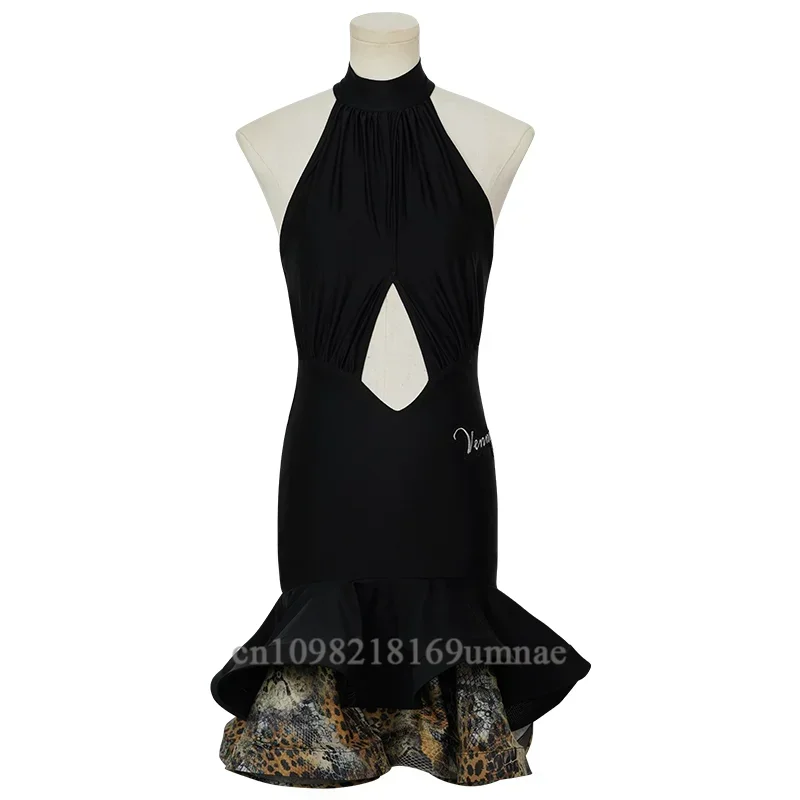 여성 블랙 라틴 댄스 연습 드레스 스트랩 소녀 더블 스커트 댄스 연습 드레스 무대 댄스 공연 의상 세트