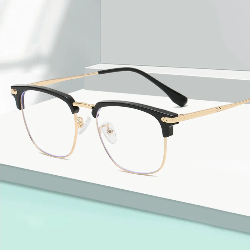 BEMORE Square Prescription Glasses For Men Photochromic Anti Blue Light Metal Multifocal Progressive Optical Eyeglasses
