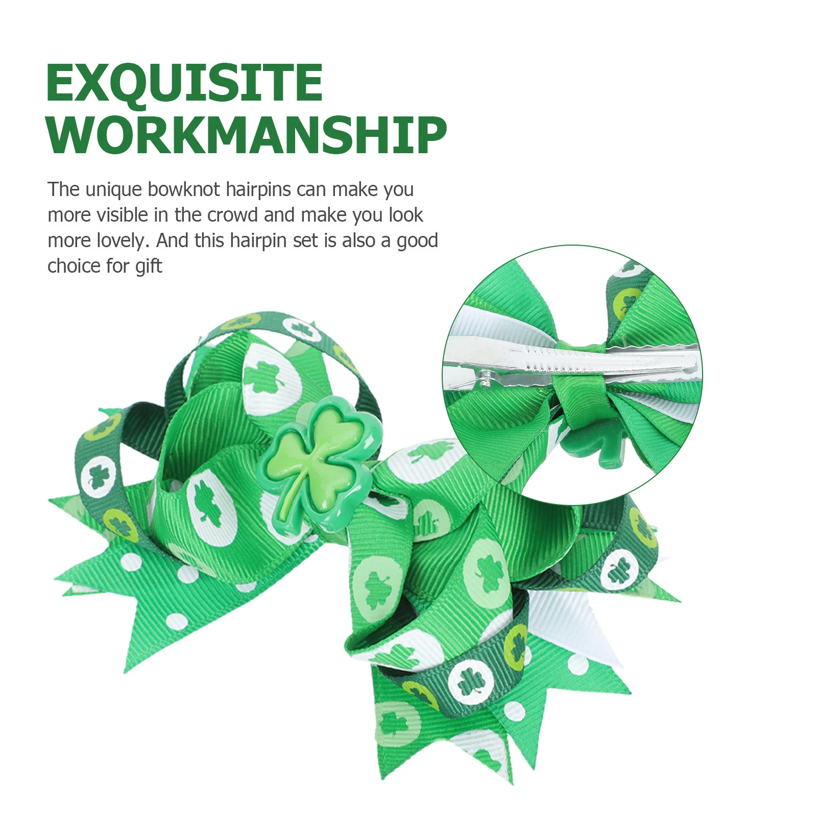 

4Pcs Kids Clover Hairpins Green Bowknot Shamrock Hair Clips Durable Lightweight St Patrick Festival Hair Accessory