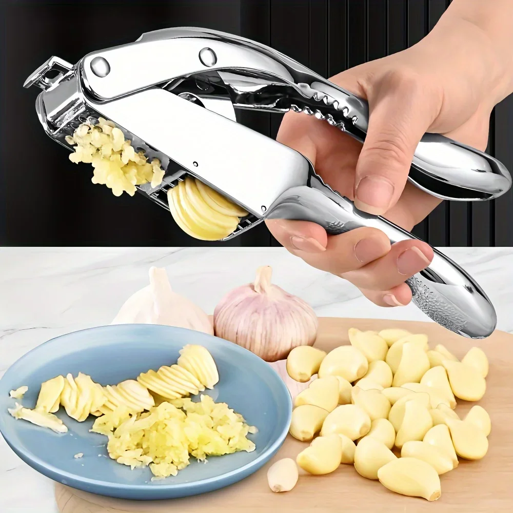 1 Set, Garlic Press, Stainless Steel Garlic Press, Metal Garlic Mincer, Washable Garlic Crusher, Kitchen Garlic Chopper With Pee