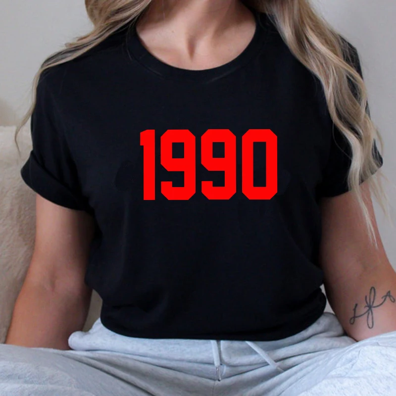 1990 34th 34 Years Old Birthday Party Graphic T Shirts for Unisex Cotton High Quality O Neck Tshirt Crewneck Womens Clothing