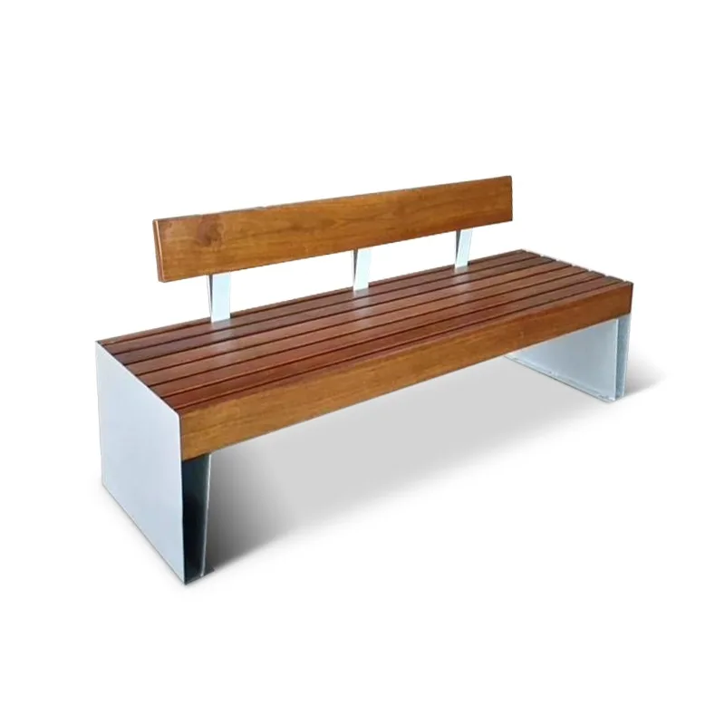 Furniture Outdoor Modern Stainless Steel Bench Metal Garden Park Teak Seat 2-3 Seats with Backrest