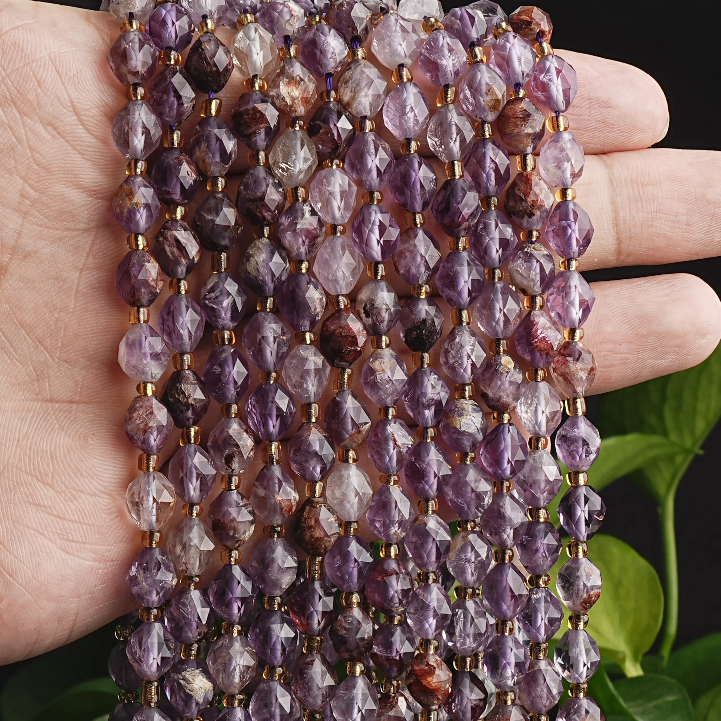 Natural 8mm Amethyst Beads Faceted Loose Gemstone Beaded Necklace With Seed Beads For Jewelry Making DIY Accessories