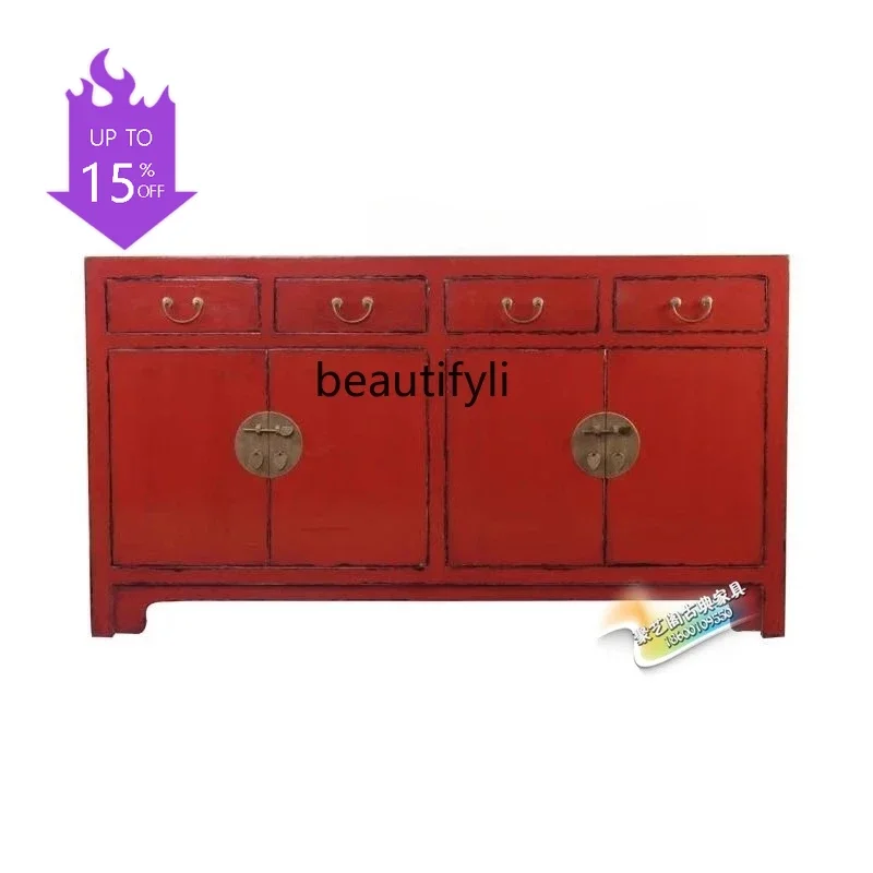 

Новый китайский шкаф-буфет из массива дерева, красный, винтажный, большой, для обуви, антикварный, пристенный