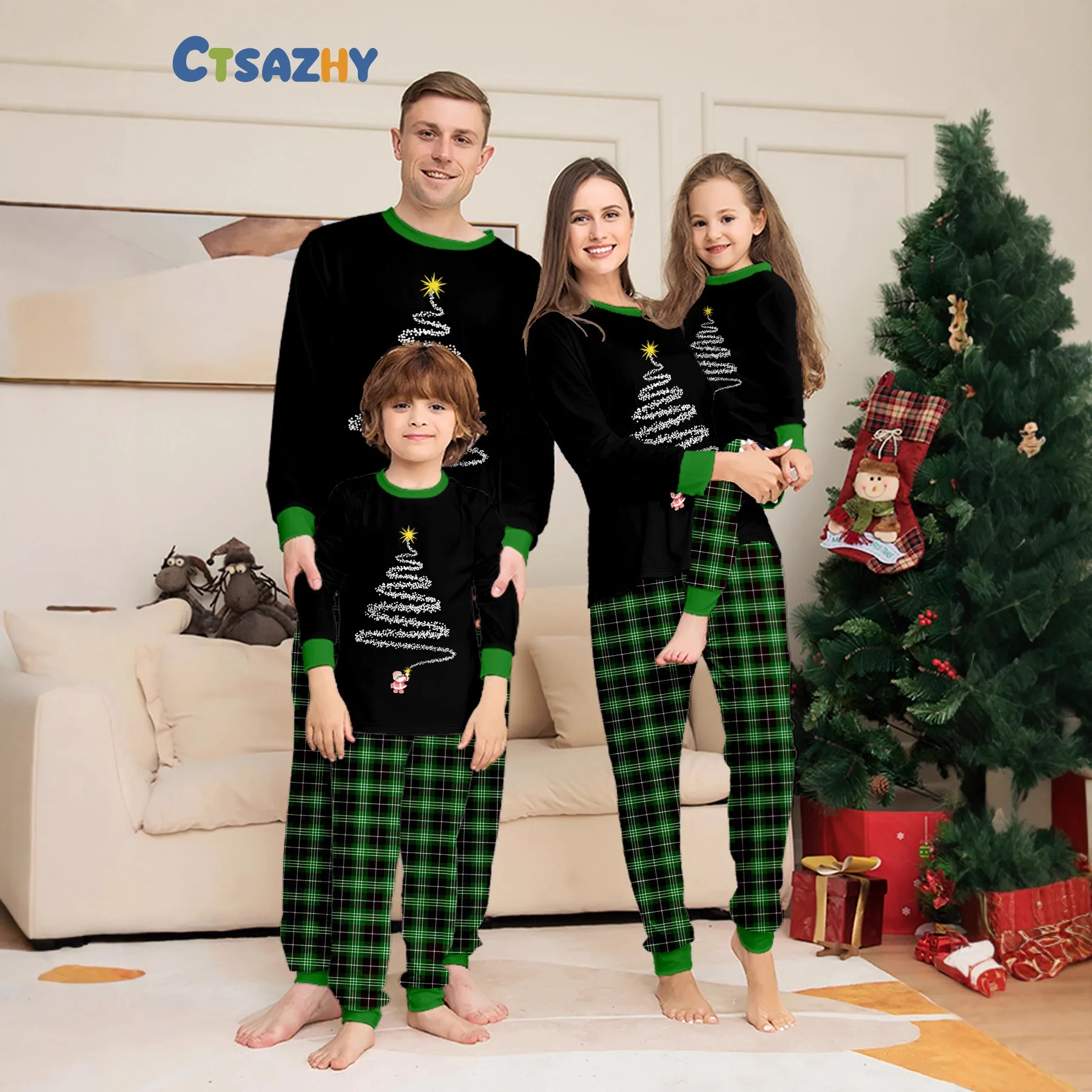 

Family Christmas Pajamas Mom Dad Kids Matching Clothing Set Baby Romper Pjs Soft Loose 2 Pieces Suit Homewear Xmas Look