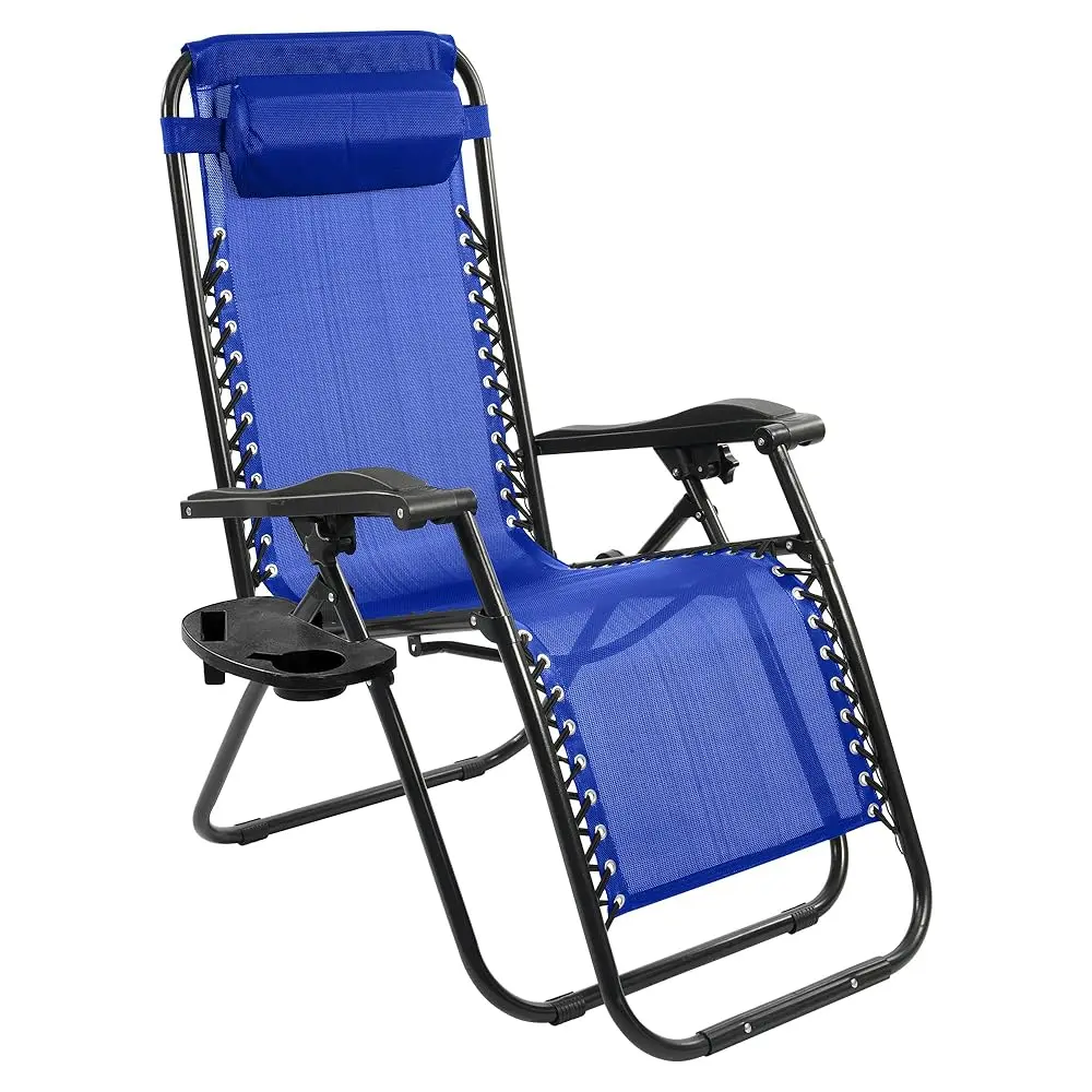 

Zero Gravity Chair With Cup Holder & Removable Pillow, Adjustable Reclining Outdoor Patio Folding Chairs For Adults Portable