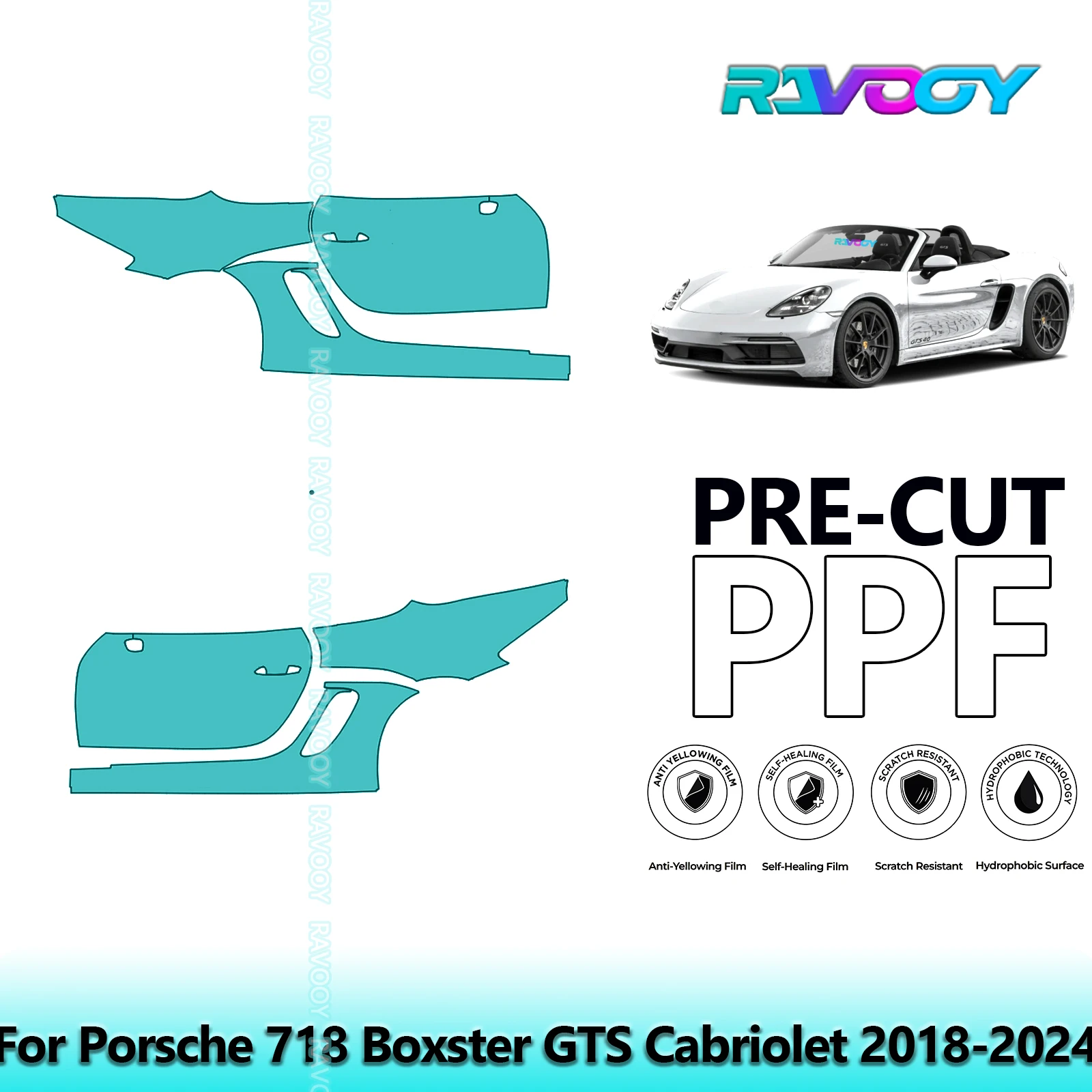 

For Porsche 718 Boxster GTS Cabriolet 2018-2024 8.5mil Pre-Cut PPF Door & A/B Pillar Kit TPU Paint Protection Film Set