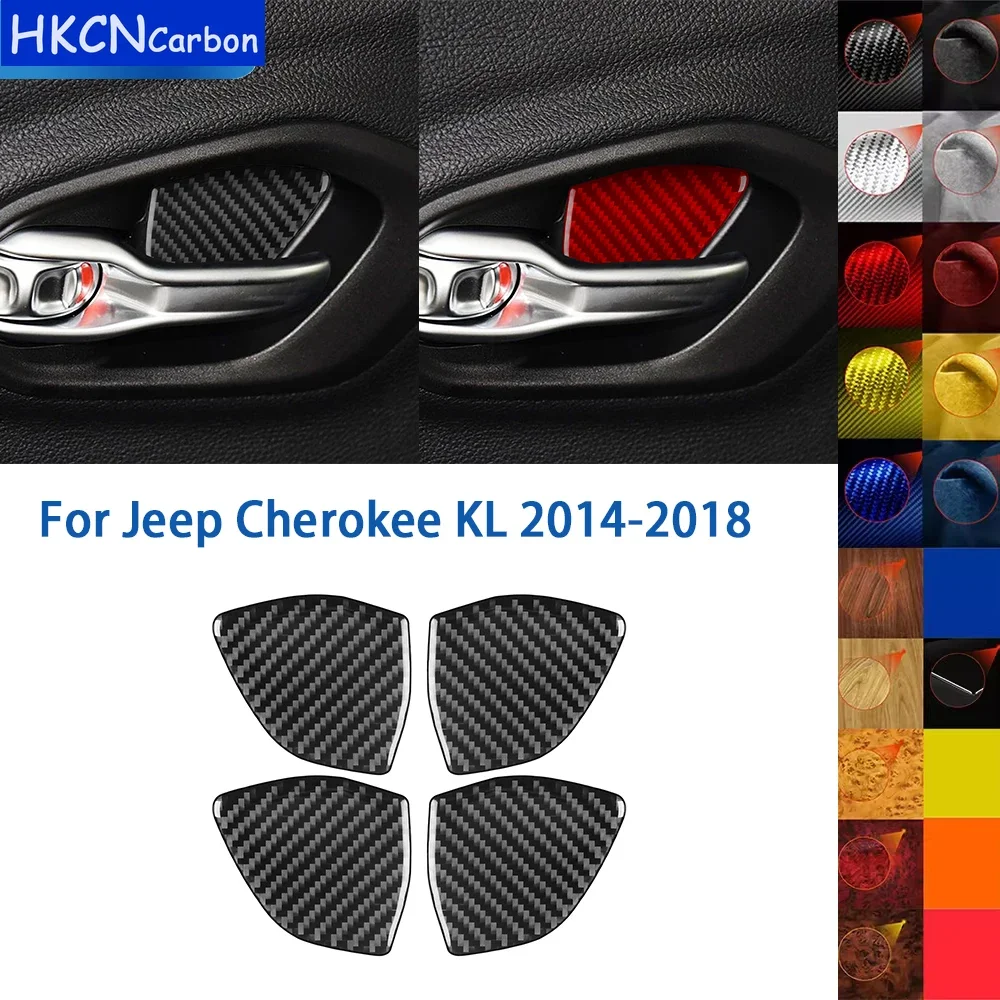 

For Jeep Cherokee KL 2014-2018 Accessories Real Soft Carbon Fiber Car Inner Door Handle Barrel Bowl Panel Cover Trim Sticker