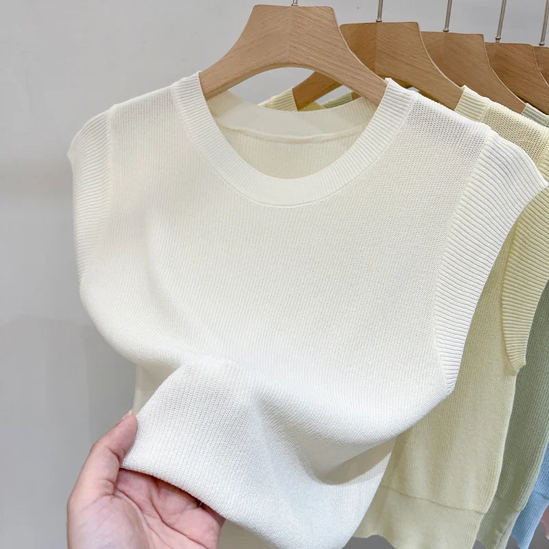 

Корейские вязаные жилеты, женский топ, однотонная майка, Blusas Mujer De Moda, лето 2021, новые модные женские повседневные тонкие топы без рукавов