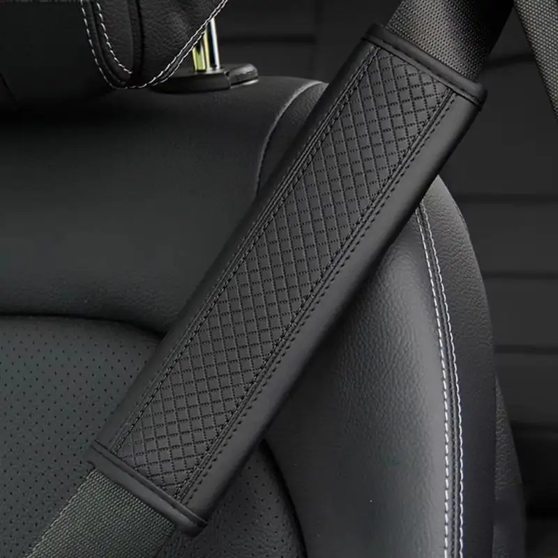 Embossed Fiber Leather Car Seat Belt Shoulder Pad 1Pc Anti-Scratch Decompression Comfort for Passenger Long Drive 1PCS