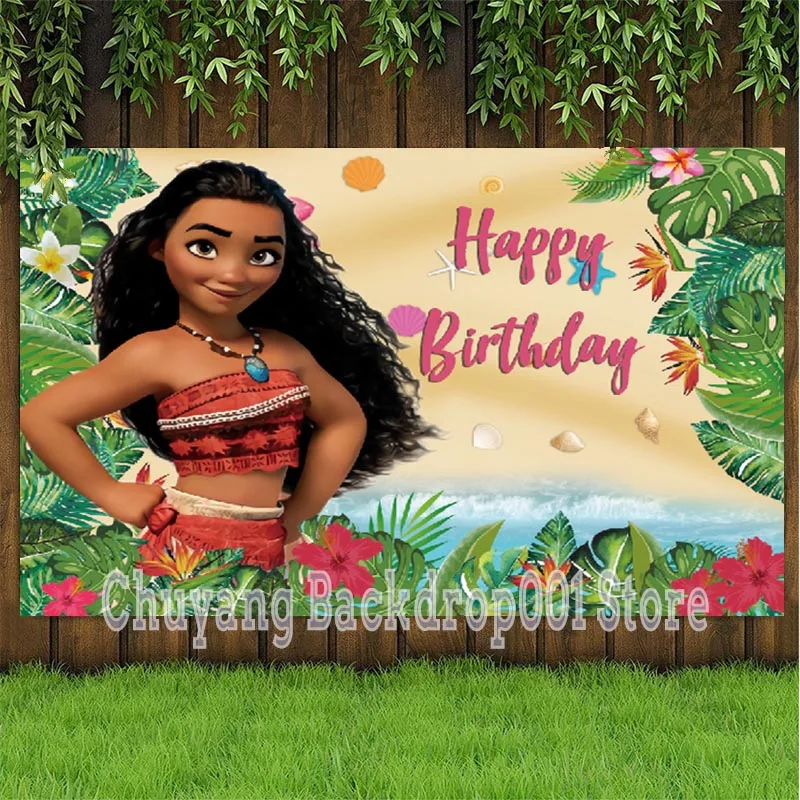 Disney Girls Moana tło do zdjęć księżniczka noworodka z okazji urodzin strona Cartoon Vaiana dekoracji tła tła Banner