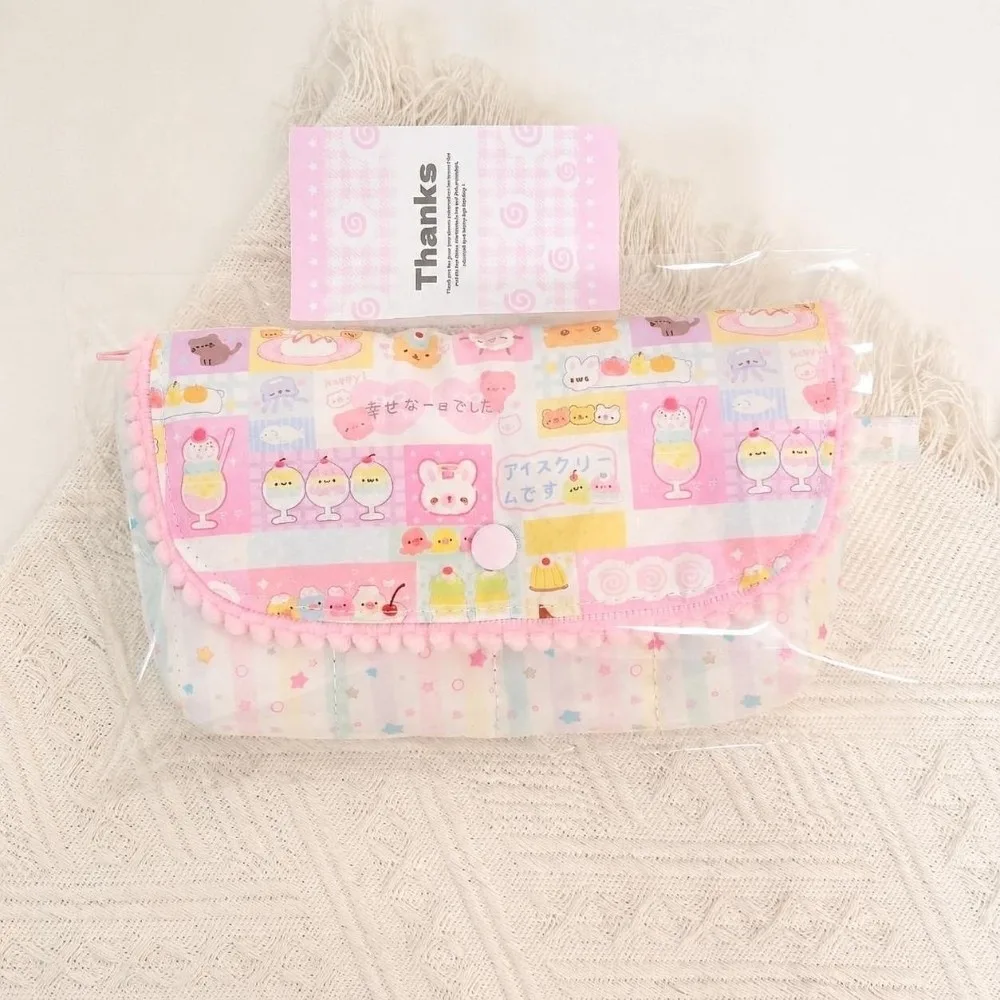 Dessert Rabbit Print Pencil Case Large Capacity Flap Button-down Pen Bag Multifunctional Stationery Storage Bag Students
