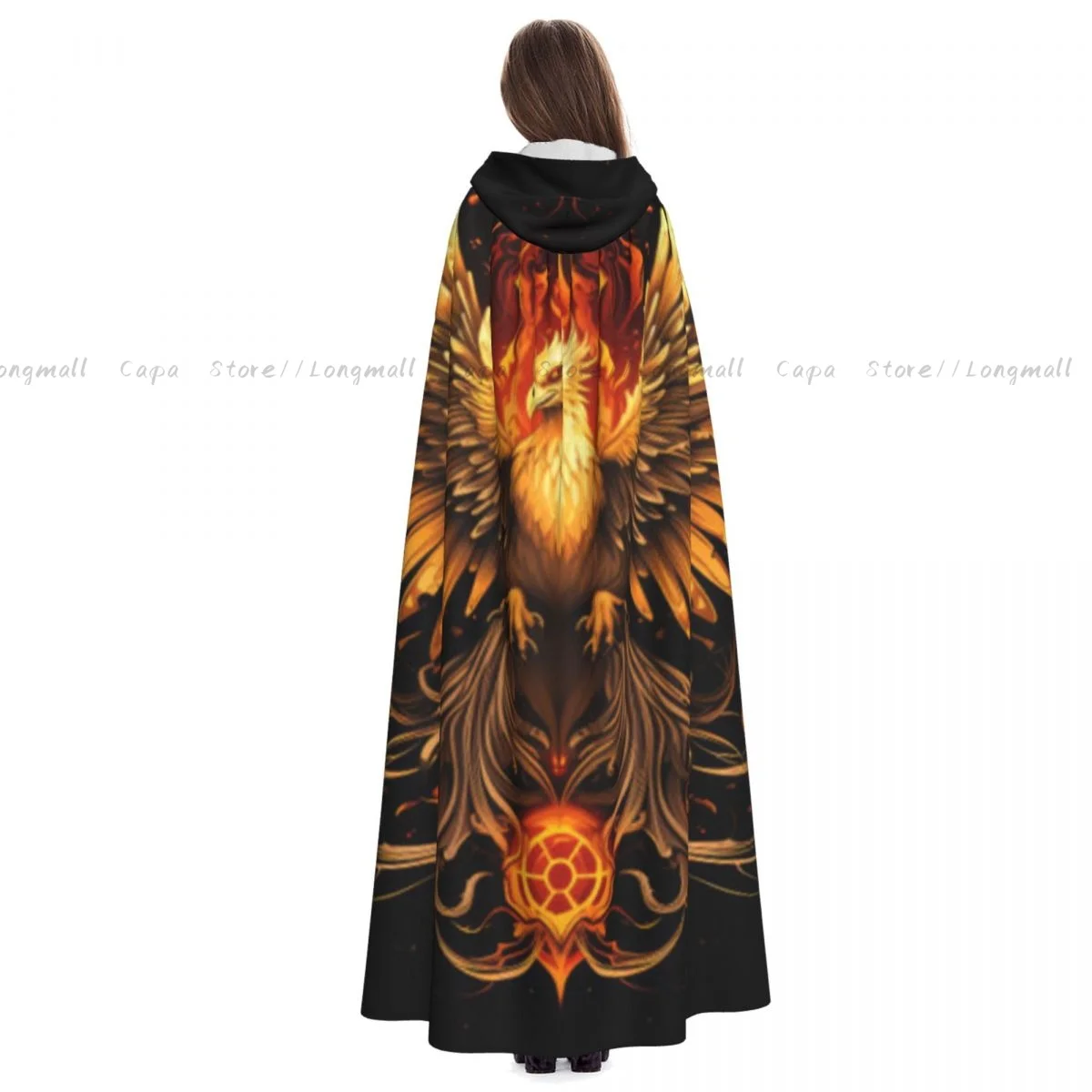 Majestic Phoenix Mythical Bird Cloak Hooded Cosplay Costume Halloween Adult Long Party Cape