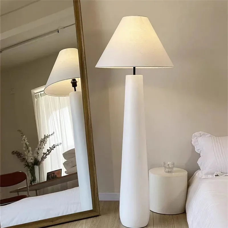 Wabi Sabi White Mushroom Standing Lamp Tall Fabric Floor Reading Light Foyer Bedroom Designer Sofa
