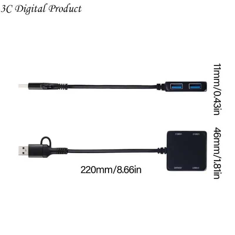 USB C 확장 케이블 USB 스플리터 USB C/USB MALE에서 2XUSB2.0+1XUSB3.0+1XTYPE C Q84A