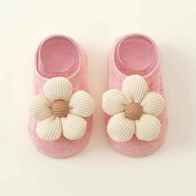 Newborn Cute 3D Flower Decoration Spring Summer Breathable Thin Anti Slip Gripping Socks Non Binding Cuff Indoor Walking Socks