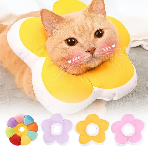 Cat Flower Elizabeth Cotton Neck Pet Collar Adjustable Anti-Bite Surgery Cute Solar Flower Neck Cone Beauty Head Cover