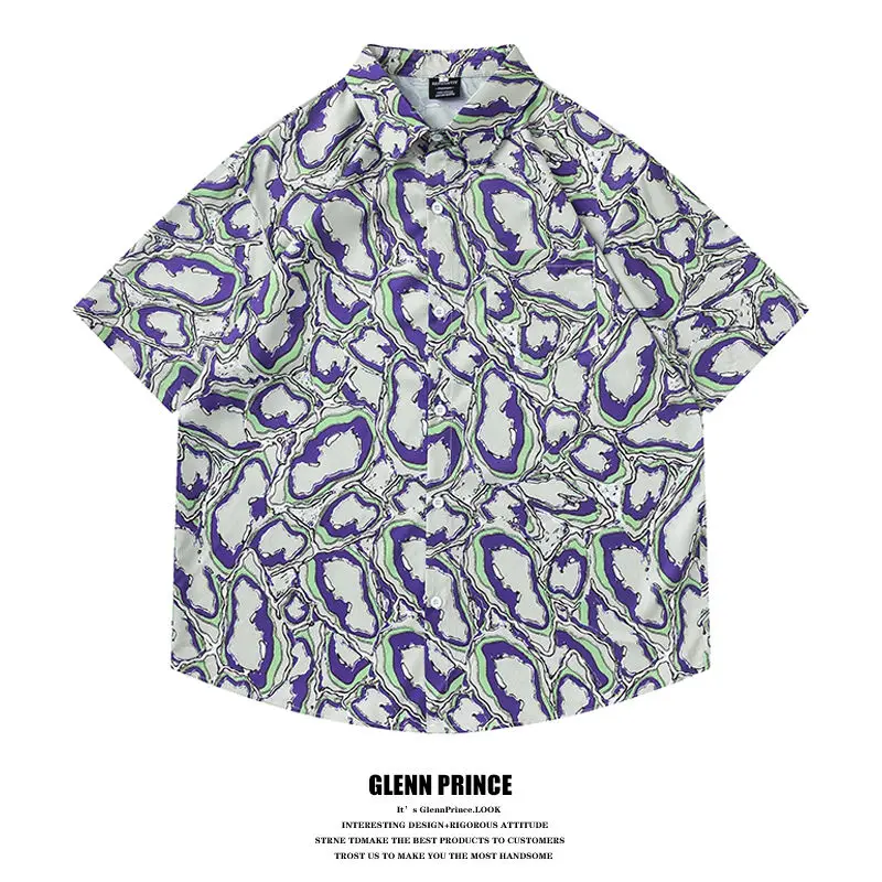 BEIANJI men clothing Japanese trendy brand irregular smudge short-sleeved shirt mens summer design seaside vacation flower shirt