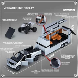 Scale 1:32 Tesla Cybertruck Pickup Trailer RV Metal Alloy Toys Car Model Diecast Off-road Vehicle Gift For Boys Kids Collection