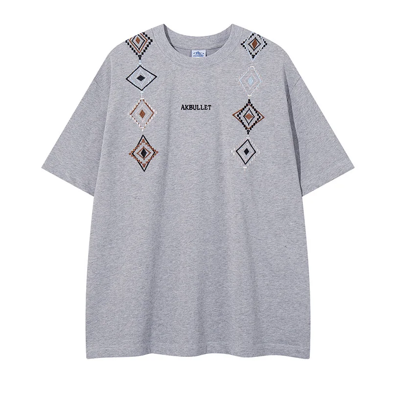 Vintage Navajo Inspired Embroidered T Shirt Ethnic Geometric Pattern Oversized Short Sleeve Tee Casual Tops For Men WomenA1