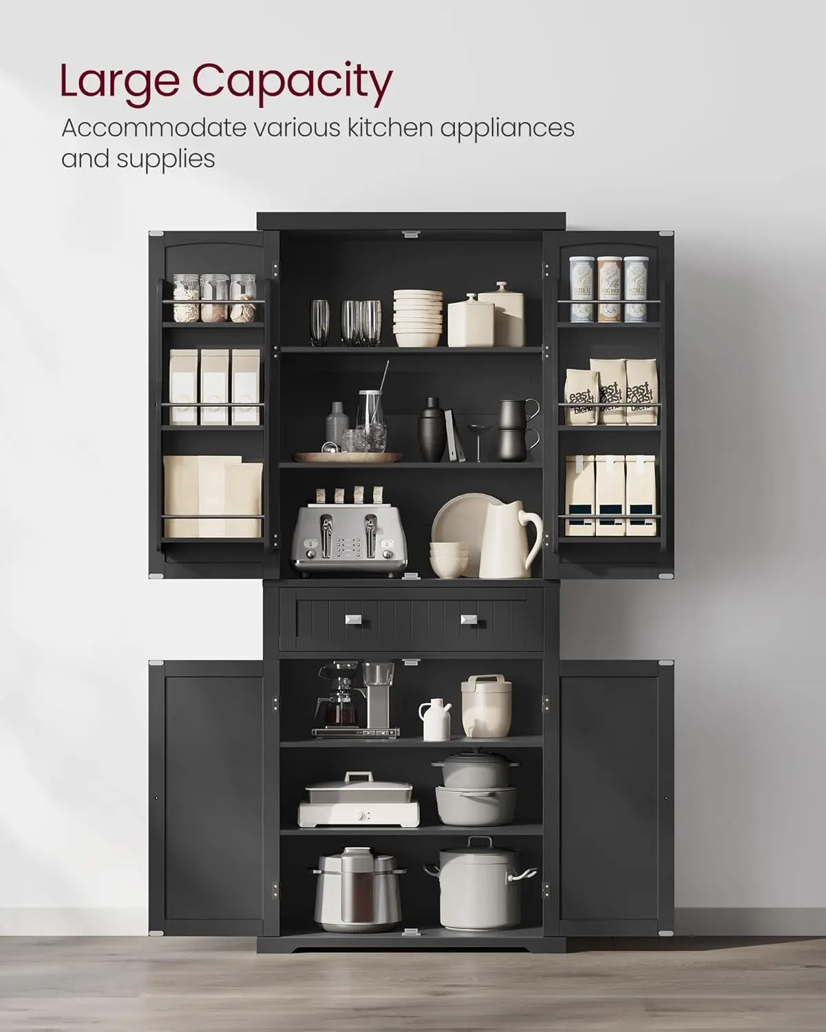 Speisekammer-Schrank, freistehender hoher Schrank mit Schublade, 2 Schränke, 4 verstellbare Regale