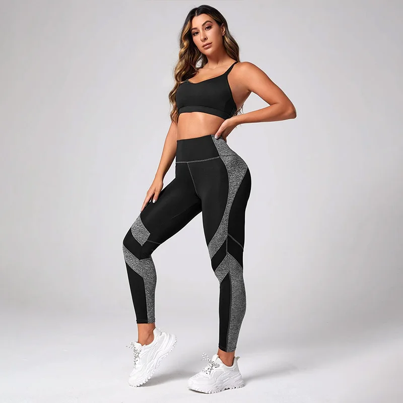 Pantalones de Yoga de cintura alta para mujer, Leggings de entrenamiento con Control de barriga, color bloqueado