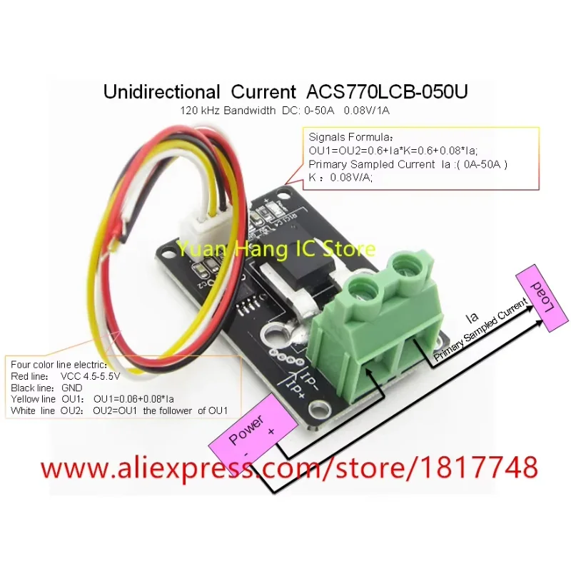 DC current sensor module acs770lcb-050u  acs770lcb 050U acs770 120 kHz bandwidth  DC: 0-50A   0.08V/1A