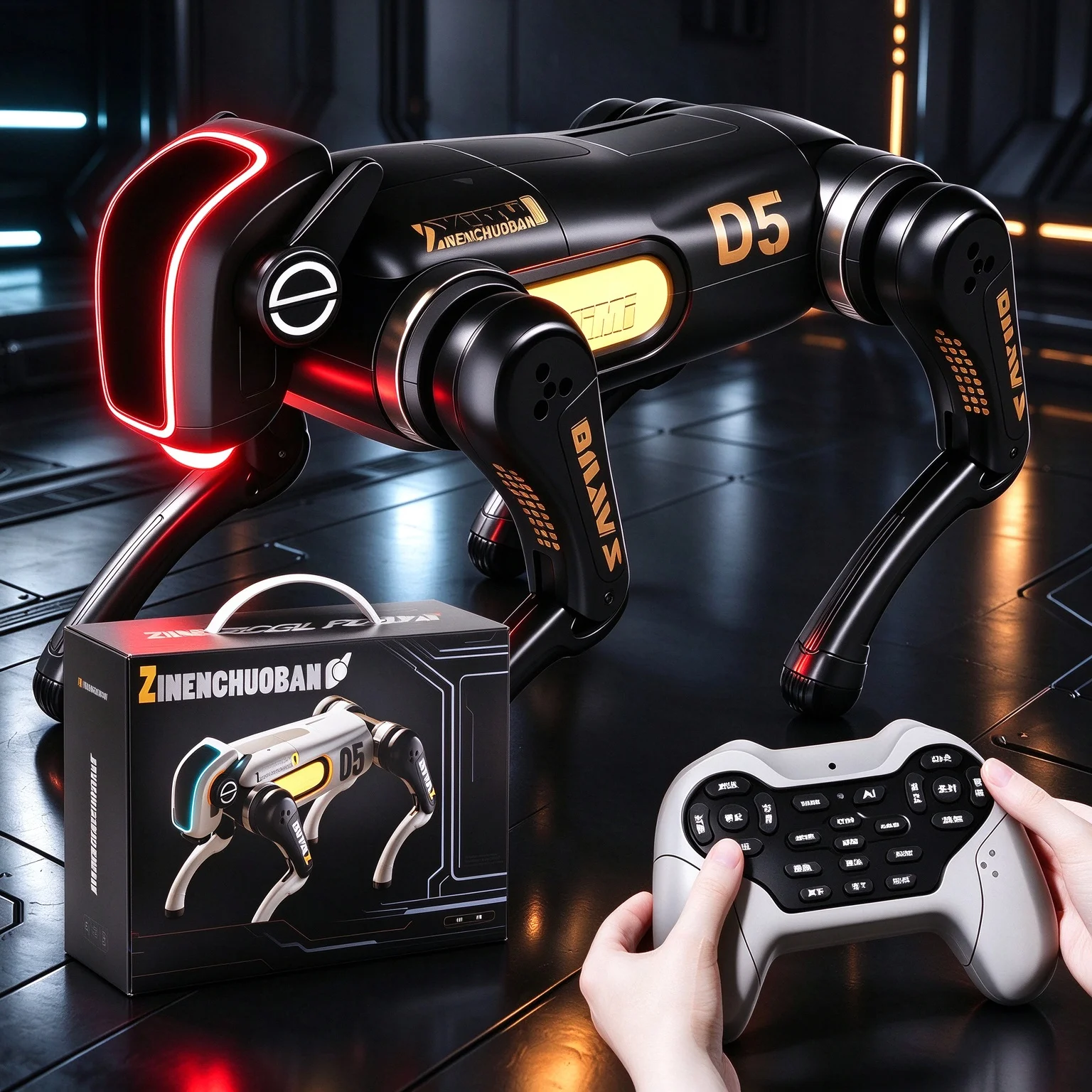 Cool Black RC Robot Dog Toy, Programmable with 30+ Stunts & Voice Control, STEM Educational Interactive Robot, Gift for Kids 5+