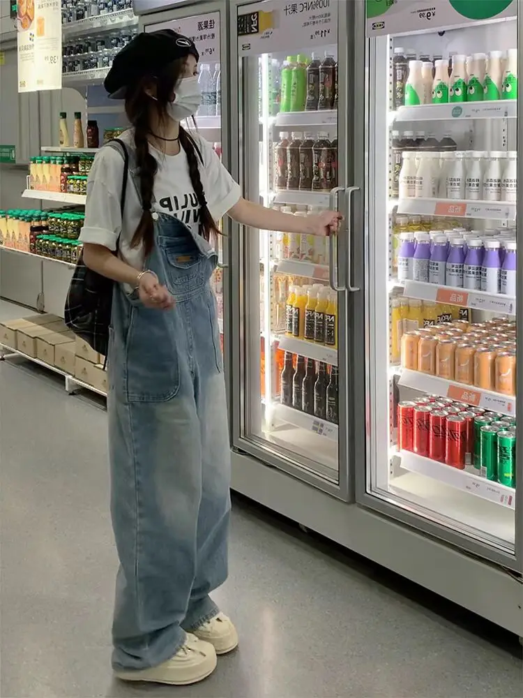 ชุดเอี๊ยมยีนส์ผู้หญิง ซอลท์ ซีรีส์ สไตล์เกาหลี ทรงหลวม นักเรียน วัยรุ่น ไซส์ใหญ่ ขาตรง ขากว้าง เอวสูง