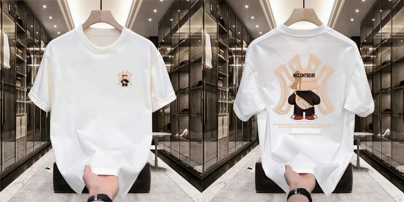Violent Bear print heavy cotton round neck short sleeve T-shirt men's summer American fashion brand ins half sleeve loose top image 3