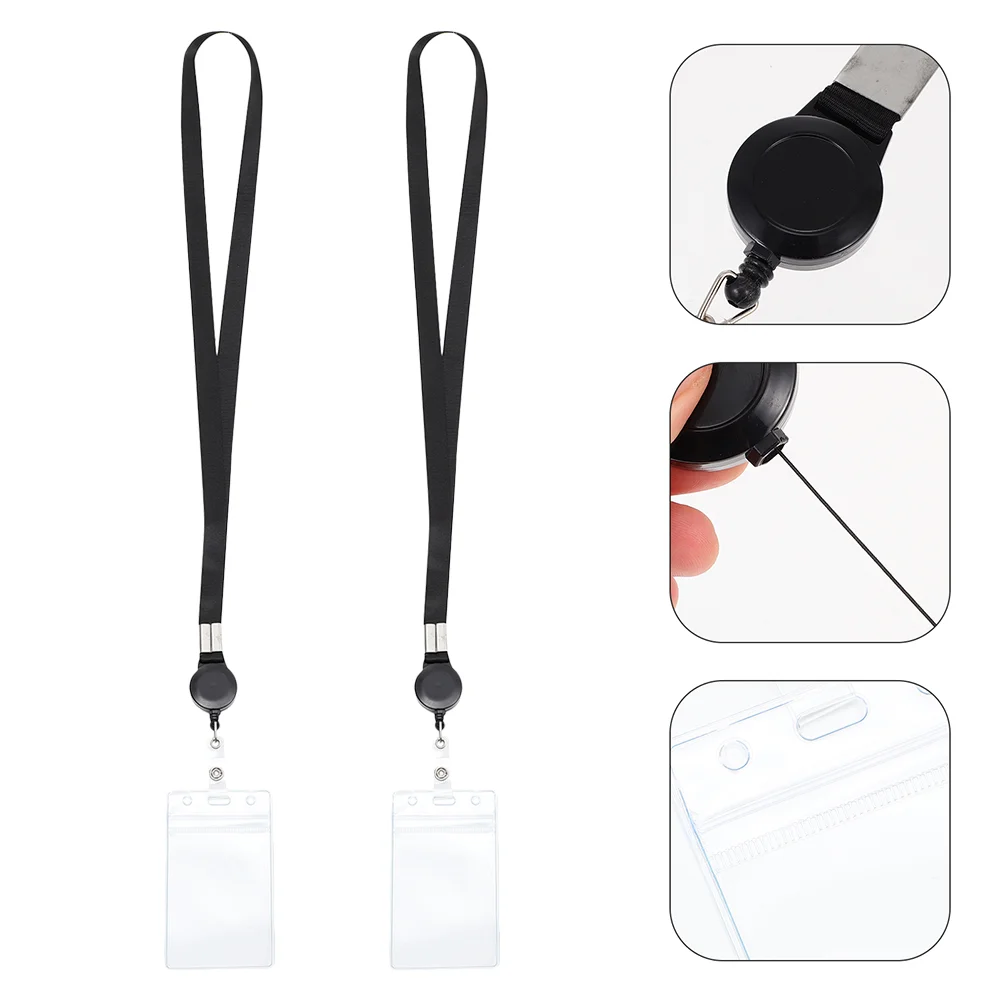 ID Card Holder Badge Lanyard with Protective Sleeve Name Tag Lanyards Clear Sleeves for Cards