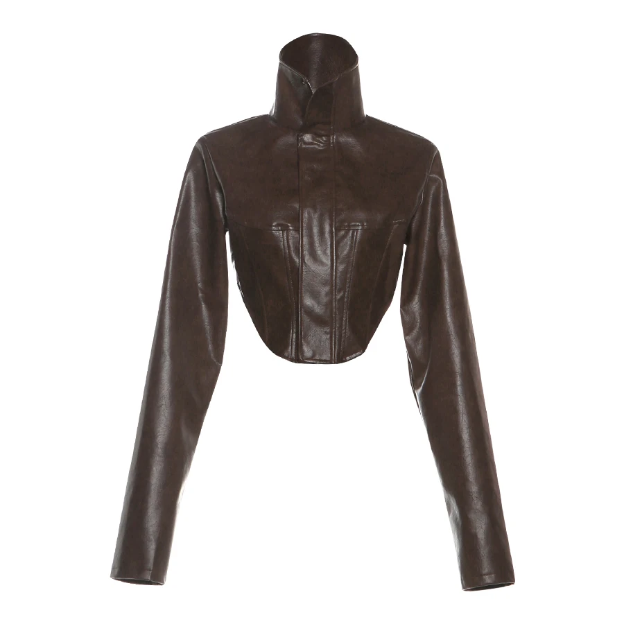 Nibber Hottie Crop Jacke Frauen Rollkragen Pu Unregelmäßige Zip Taste Volle Hülse Wilden Sexy Straße Mitternacht Herbst Hipster Mantel – Detail 2