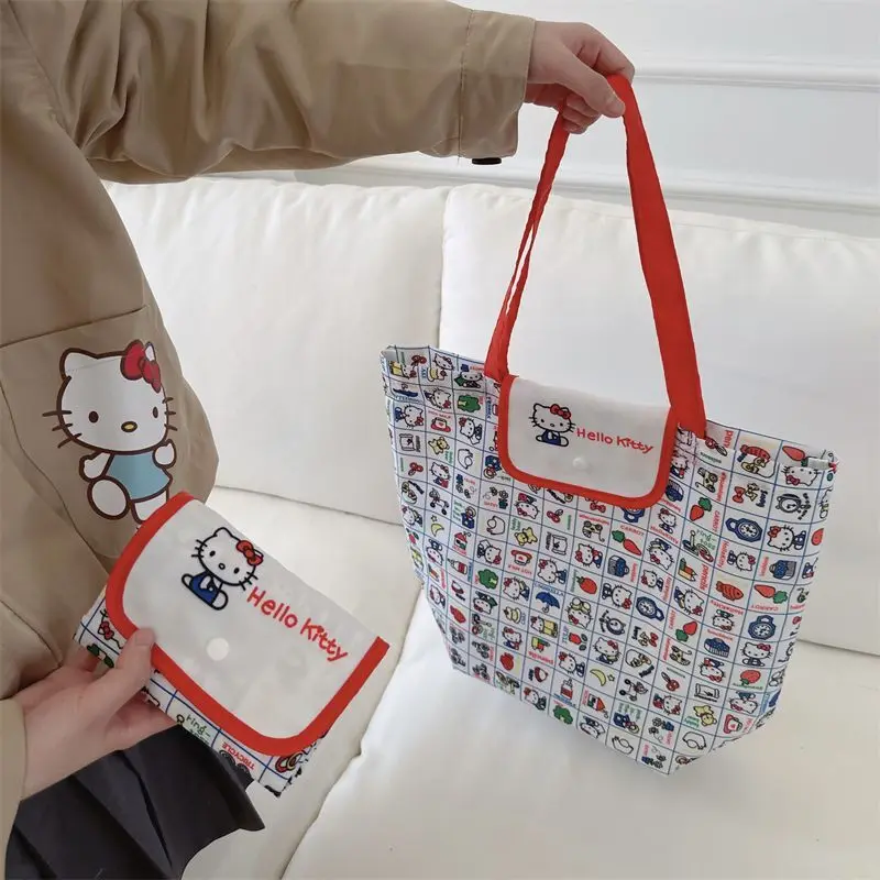 

Sanrio HelloKitty Japanese Style Cartoon Tote Bag Large Capacity Foldable Lightweight Shopping Bag Shoulder Portable Storage Bag
