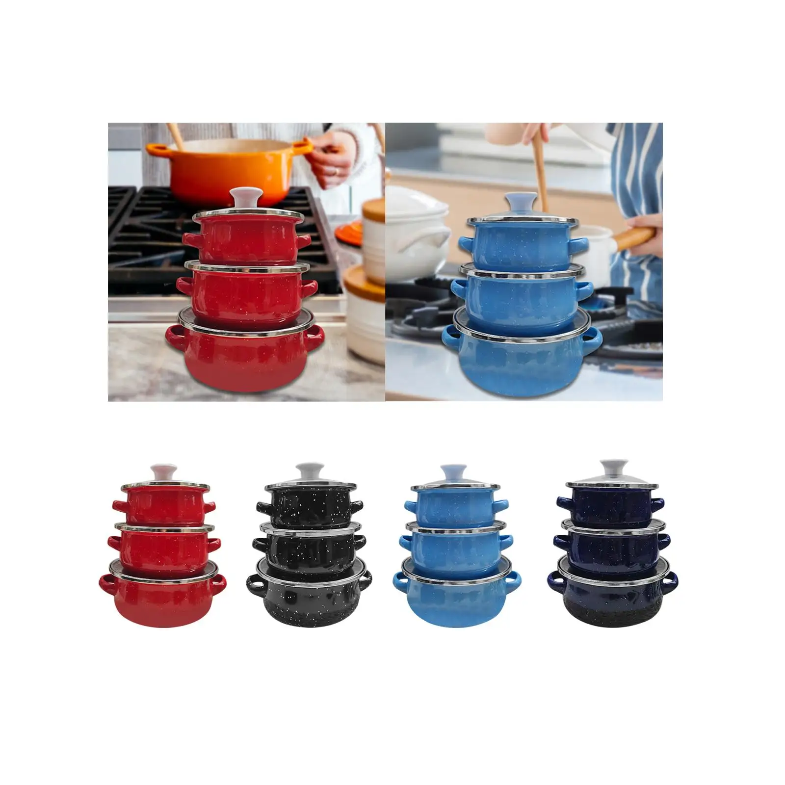 3Pcs Enamel Pot Set Sturdy Home Accessories Universal Kitchen Mini Baby Food Pot Cooking Simmering Pot Kitchen Cookware Kitchen