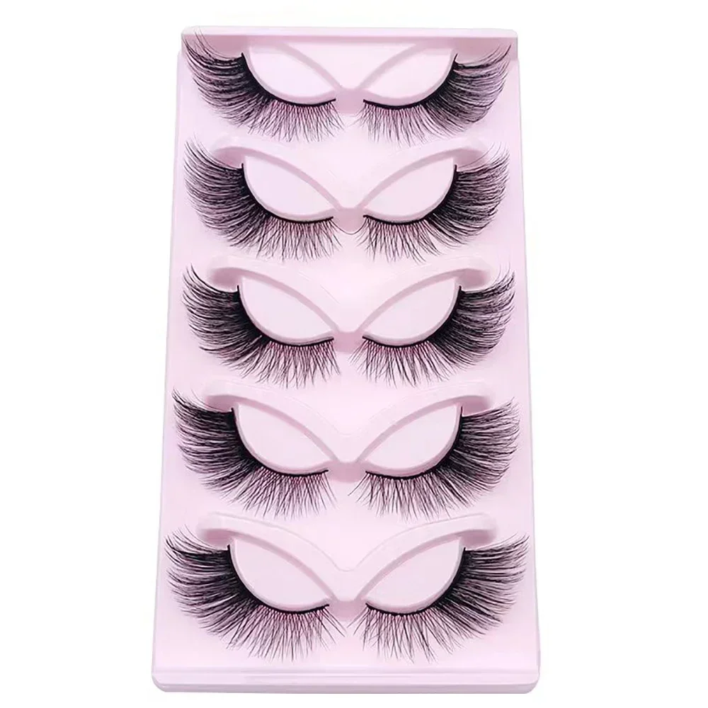 Cílios postiços alados fofos, Fox Cat Eye Lashes, Efeito Delineador, Aparência Natural, Cílios 3D, 5 Pares