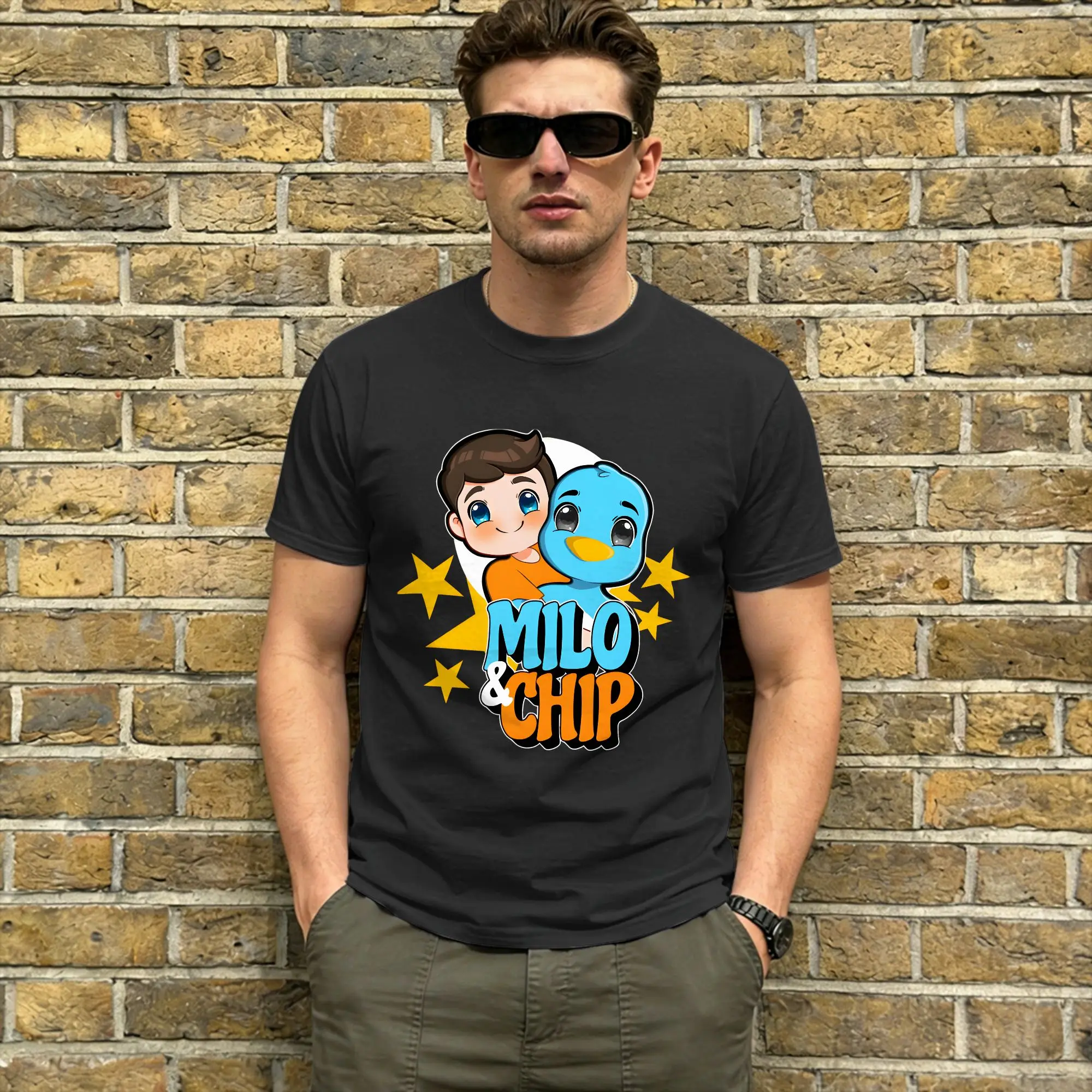 Milo And Chip T-Shirt Summer  Trendy Cool T Shirts Men Cotton O Neck Oversized Top Tees Short-Sleeved Y2K Retro Tops