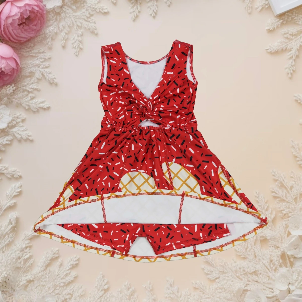 

Baby Girl Cute Dress Kids Children Red Drop Sleeveless Bows Under Shorts Yoga Active Wear Skort Knee Length Dress Infant Clothes