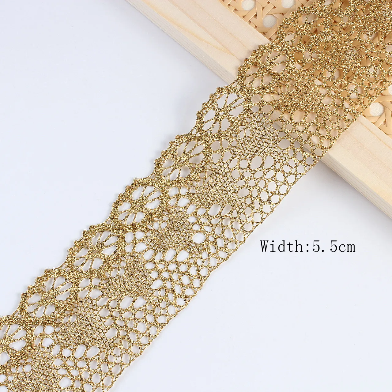 5cm wide, 10yards Gold Thread Knitted Lace Ribbon Trims Wedding Party Home Decoration DIY Handmade Patchwork Lace Supplier