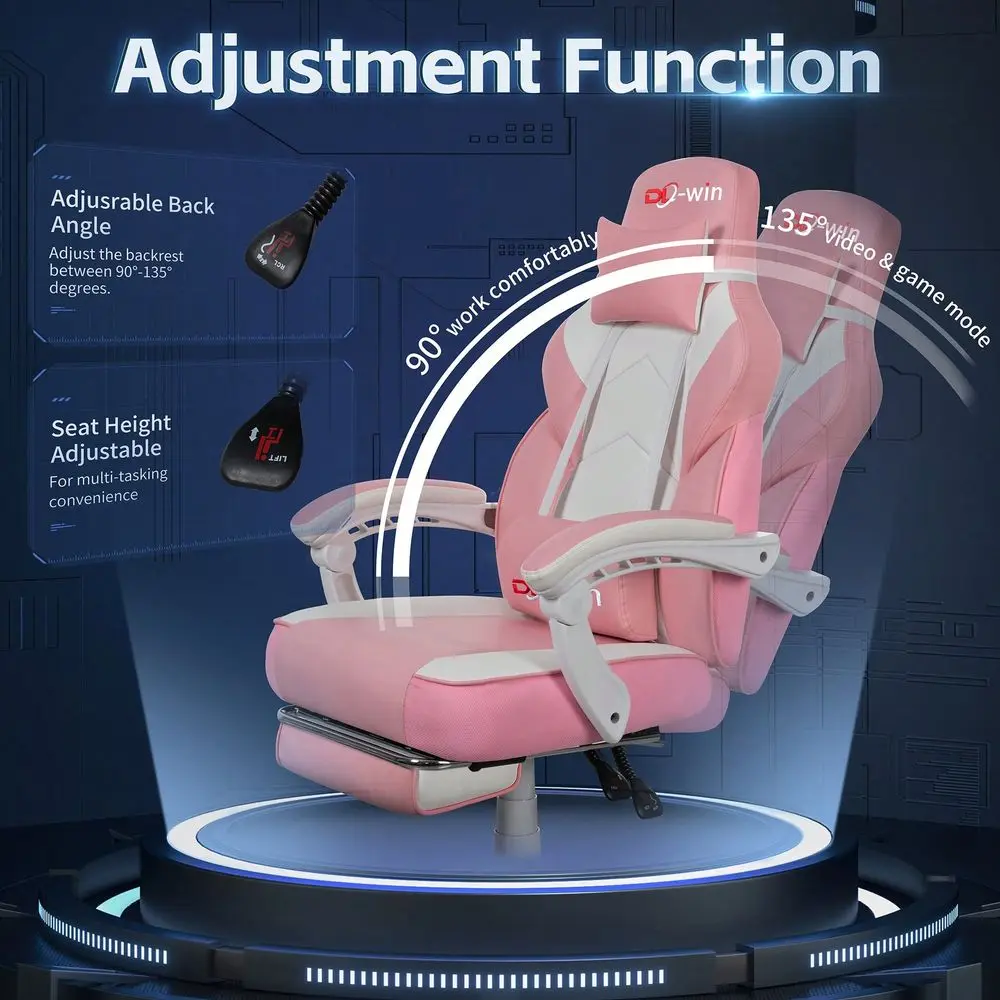 Gaming Chair For Adults, Ergonomic PU Leather Office Chair With Headrest Footrest, Video Game Chairs With Massage Lumbar Suppor