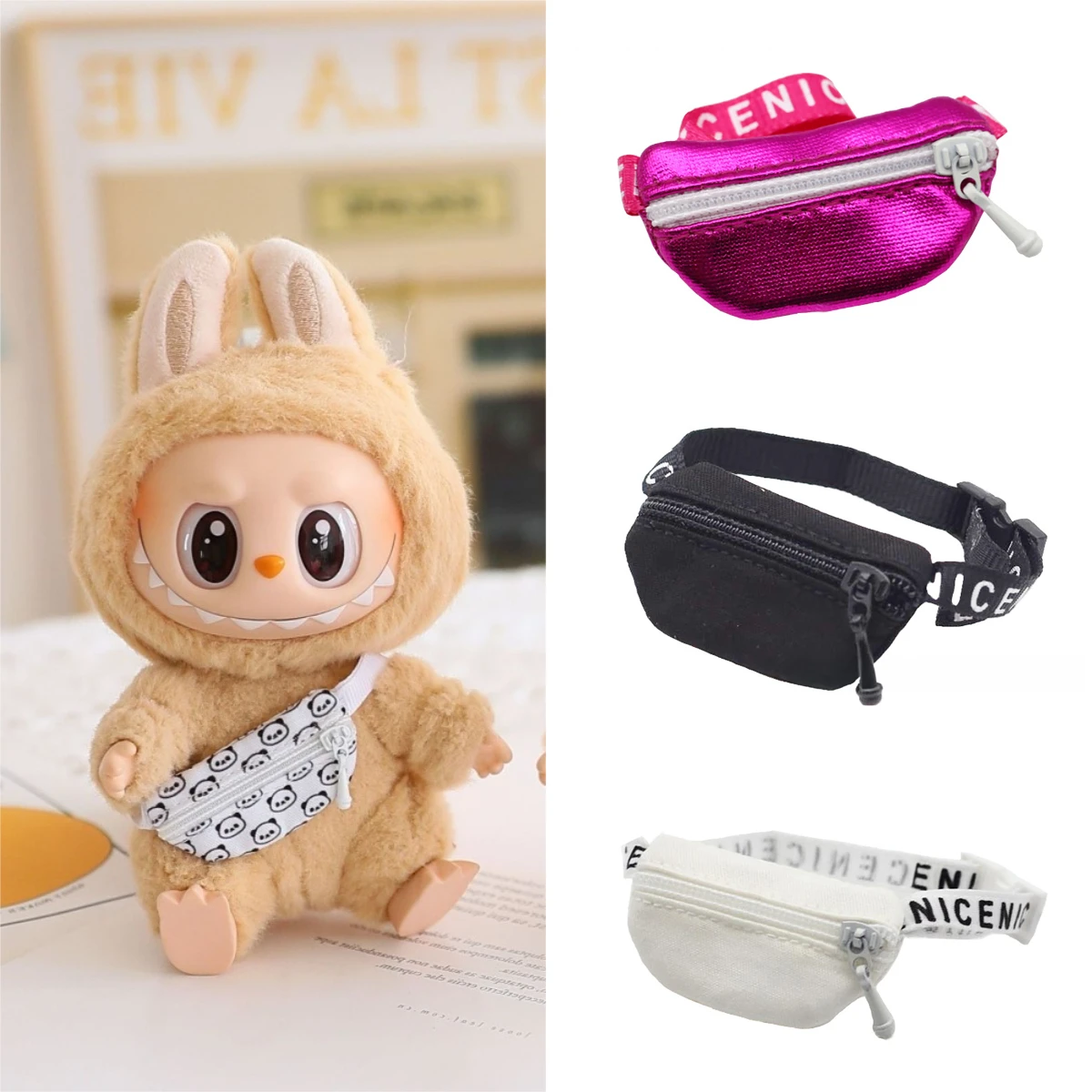 Bolsa de muñeca para muñeca de peluche Labubu BJD de 17cm y bolso cruzado de PU 1/12 BJD, accesorios para muñecas, Mini ropa