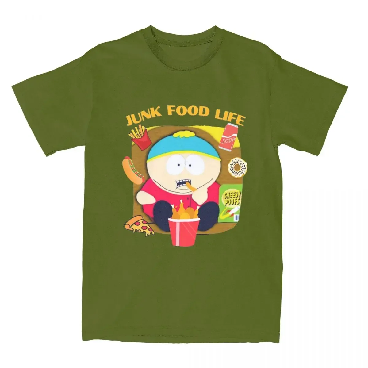 Crew Neck Junk Food Life Cartman Tees Short Sleeve Tops harajuku South-Parks Cartoon T Shirts Men Pure Cotton Casual T-Shirts