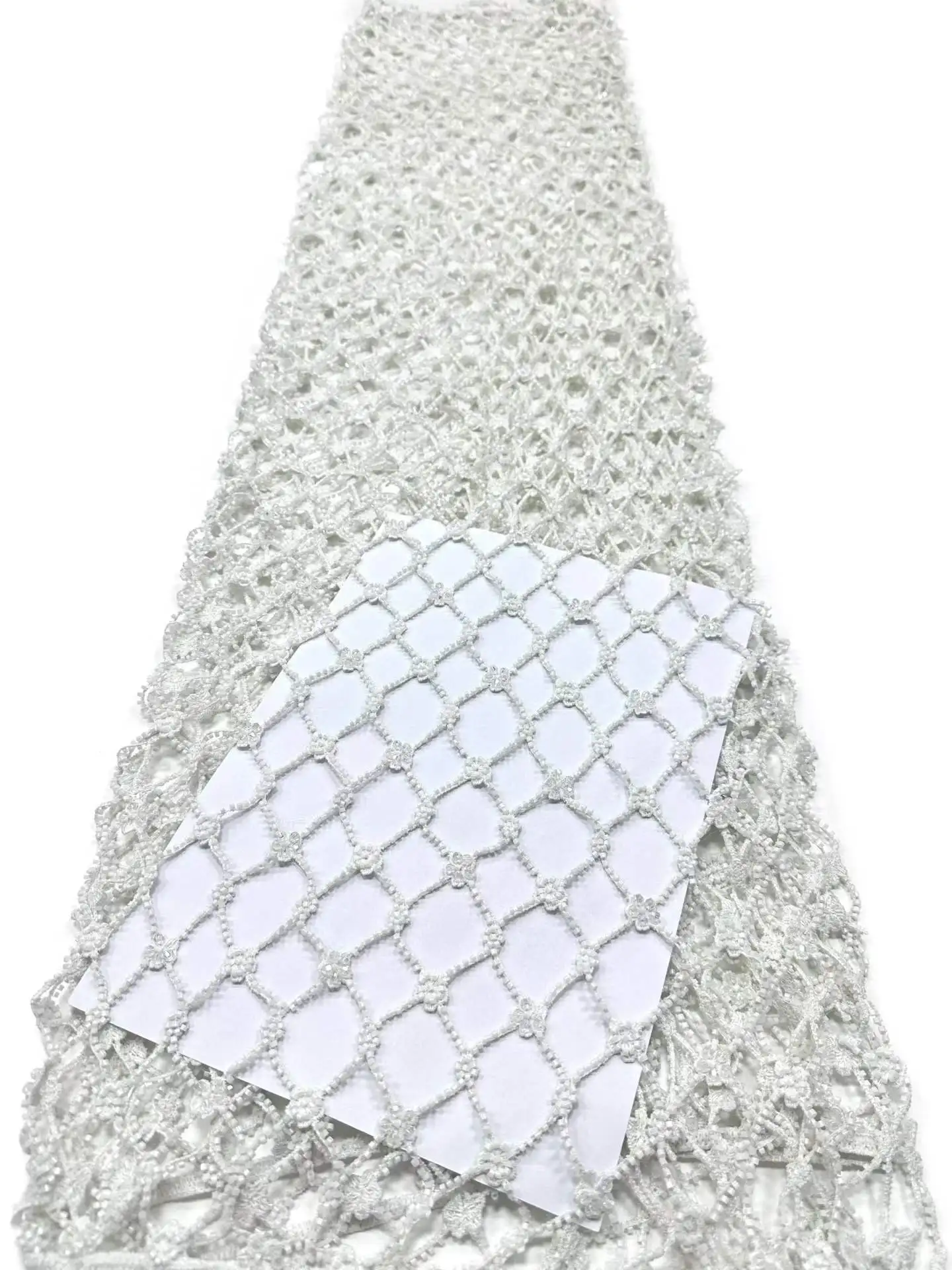 Diamond Lattice Hollow-out Crtytals, Stretch Mesh Fabric, Beaded Embroidery Tulle for Latin Dance Costumes &European Apparel