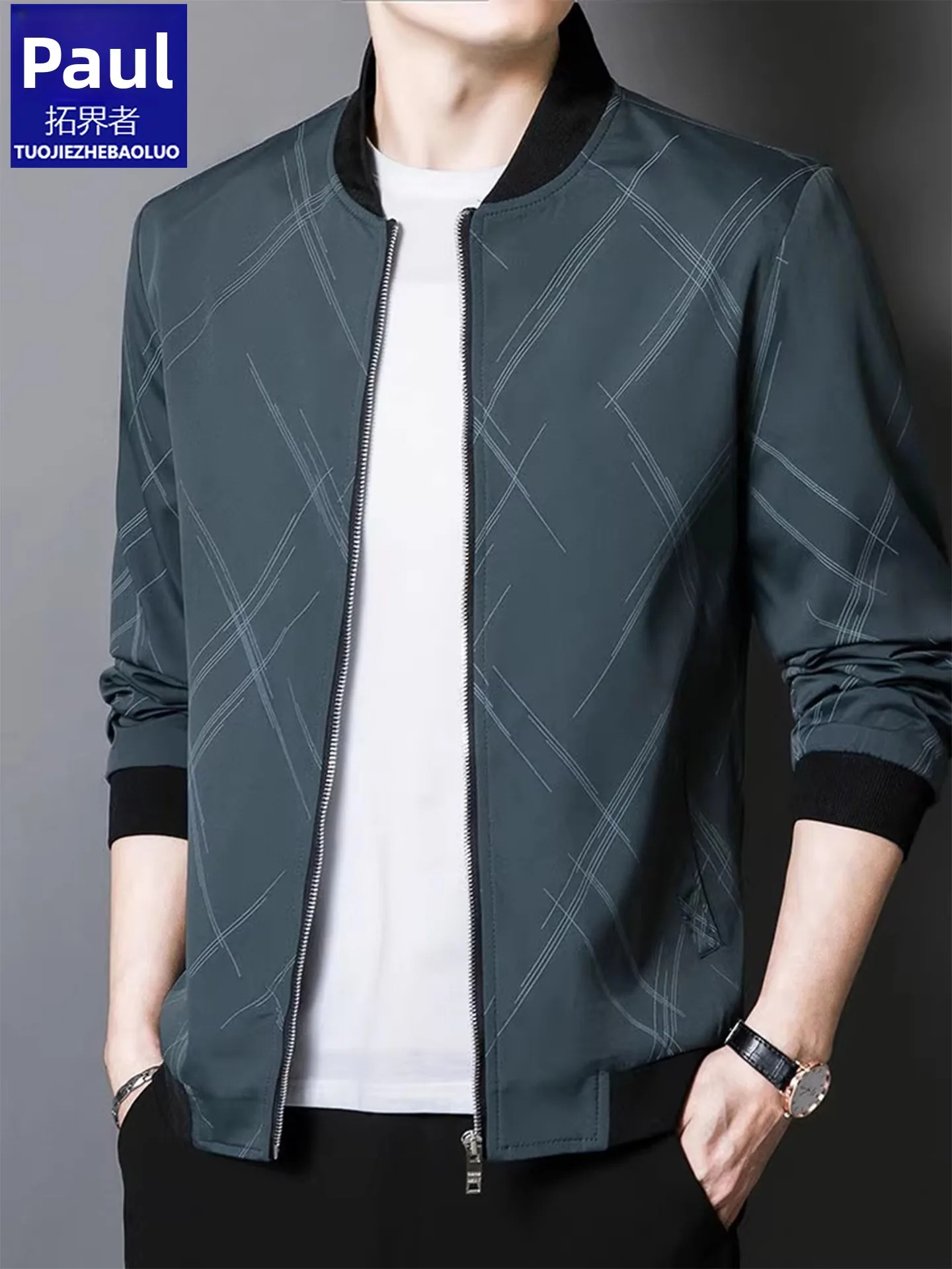 

Paul Men's Fce Lined Casual Baseball Collar Jaet Busin Sle Spring Autumn New Arrival Polyester Fiber Long Sve Zi...