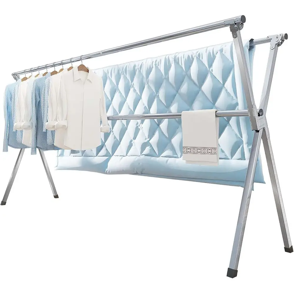 

Indoor/Outdoor Collapsible Drying Rack with 20 Hooks and 12 Clips, 79 Heavy-Duty Stainless Steel