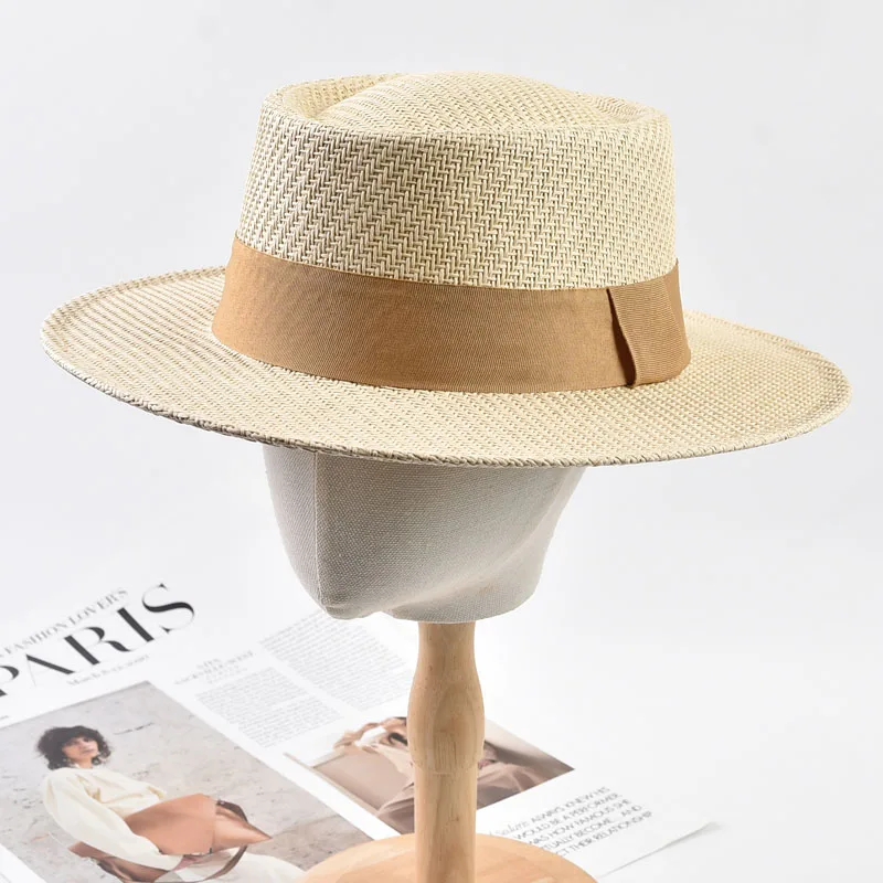 Frühling Sommer Strohhüte für Damen mit Bandverzierung Elegante Damen Partyhüte Reise Strand Sonnenhut