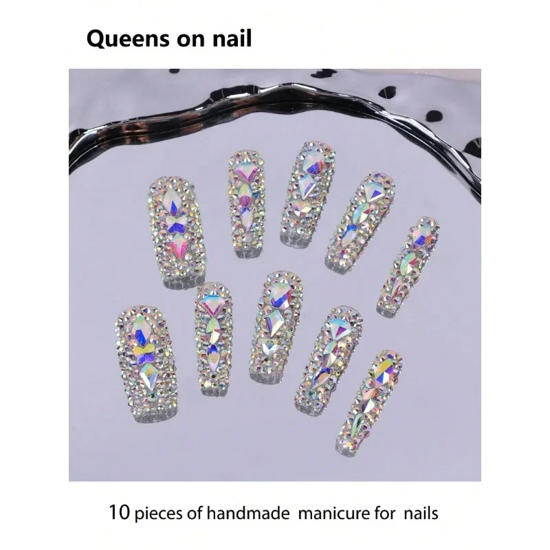 

10 Pieces False Nails Artificial Nails Fake European and American Style Summer Personality Flash Explosion Long Manicure