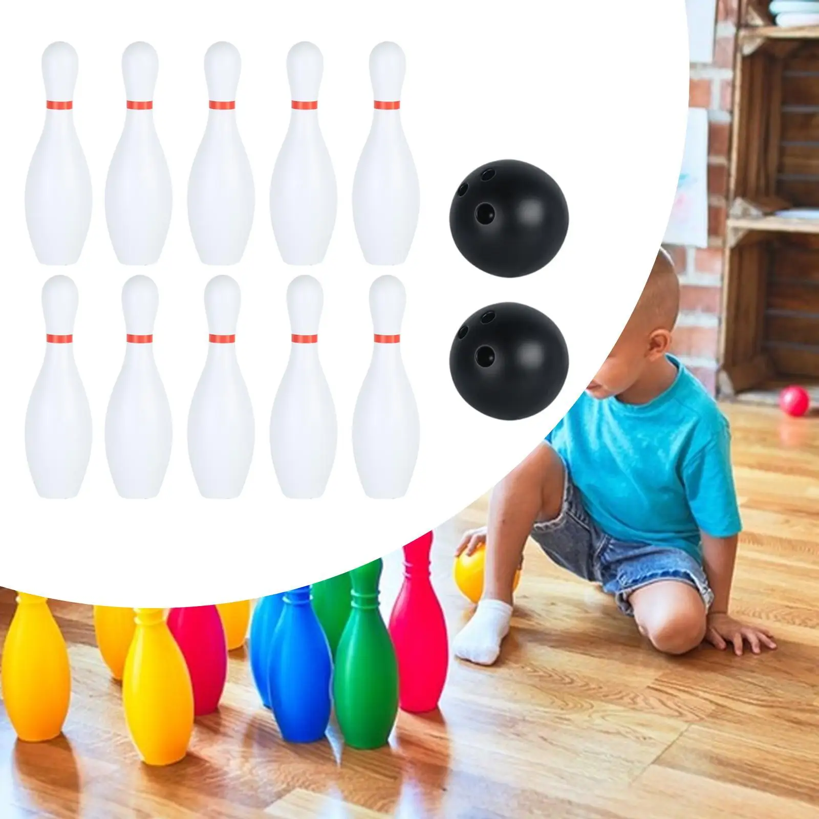 Kids Bowling Set Motor Skills 10 Pin and 2 Balls for Park Yard Gathering